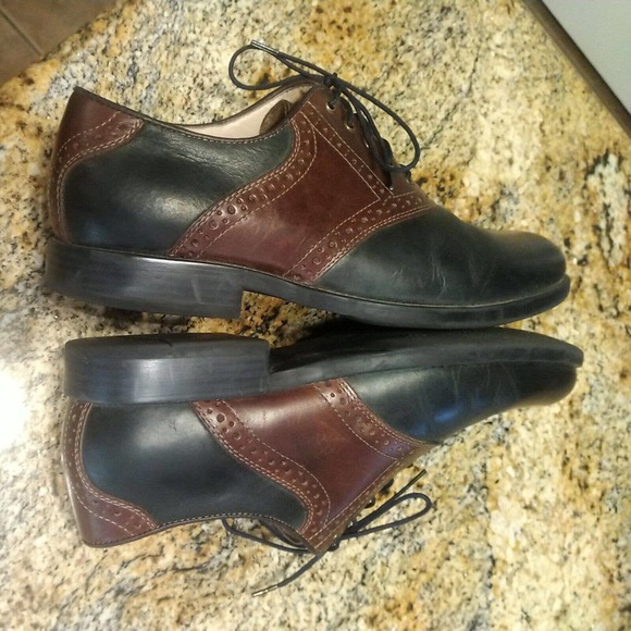 Johnston Murphy Oxford Saddle Two Tone Black Brown Leather Lace Up Shoes 9M - Picture 7 of 12